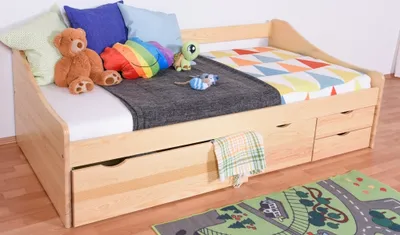 Produktbild von Einzelbett / Funktionsbett Kiefer massiv Vollholz natur 94, inkl. Lattenrost - Abmessung 90 x 200 cm