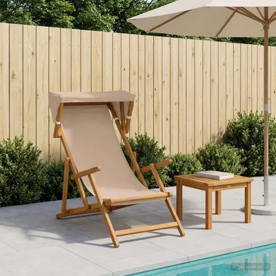 Image de Fauteuil de relaxation en bois d'eucalyptus massif, avec 3 positions, de couleur taupe