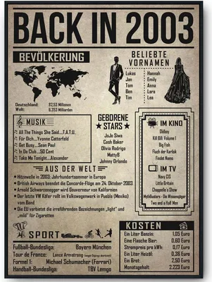Produktbild von 22. Geburtstag Geschenkidee personalisierbar | Poster Jahrgang 2003 Geschenk | Back in 2003 Rückblick – DIN A4 (21x29.7cm)