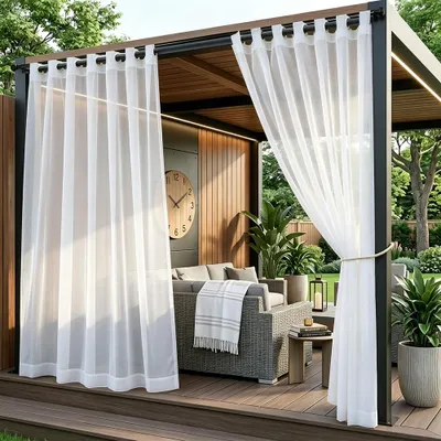 Produktbild von Outdoor Vorhang mit Ösen Wasserdicht Transparent Gardinen Outdoorvorhang Outdoorvorhänge für Terrasse, 2er Set, 132x244cm/B*H, Weiß