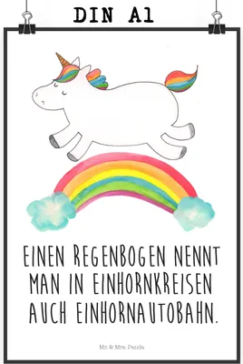 Produktbild von Mr. & Mrs. Panda Bild Einhorn Regenbogen DIN A1 - Weiß - Geschenk, Unicorn, Einhornpower, wandkunst, drucke, Wandbild, Erwachsenwerden, Glitzer, wanddeko, Kunstdruck