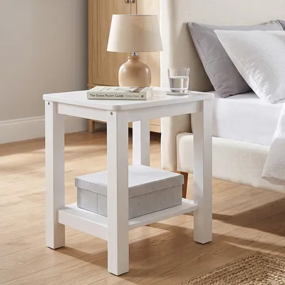 Produktbild von Homestyle4u Beistelltisch Weiß Couchtisch Wohnzimmer Nachttisch Nachtschrank Weiss Holz Schlafzimmer