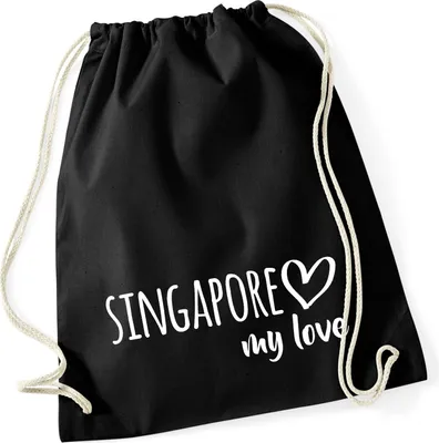 Produktbild von Huuraa Turnbeutel Singapore my love 12 Liter Black Baumwolle Rucksack Geschenkidee