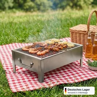 Produktbild von Holzkohlegrill Tischgrill Mini 38x23x12 cm Edelstahl tragbar Picknick Balkon