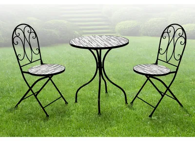 Produktbild von 3tlg. Sitzgruppe Bistrogarnitur Mosaik Gartengarnitur Steinoptik Gartenmöbel Ø60cm
