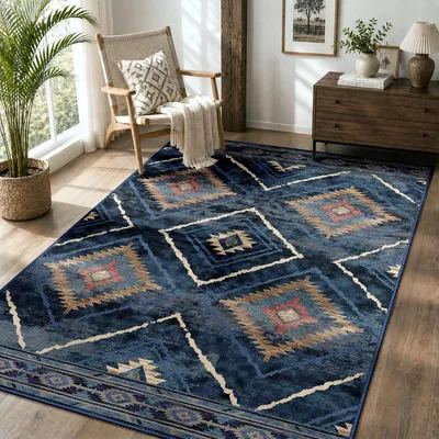 Produktbild von Vloerkleed kurzflorig, 120x180 cm, dunkelblau, rutschfest, für Wohnzimmer