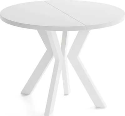 Produktbild von Runder Esstisch Ausziehbar 100-200 cm XXL Groß – Verlängerbar, für 5-10 Personen mit Weißen Holzbeinen – Tisch für Wohnzimmer & Esszimmer in Weiß