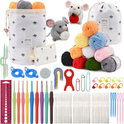 Produktbild von UnboxG 64-teiliges Häkelset mit Aufbewahrungstasche, Häkelnadeln Set DIY Strickwerkzeug mit Zubehör – Komplettes Häkelnadel Set für Anfänger und Profis