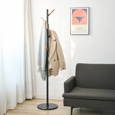 Zdjęcie produktu dla Wieszak na płaszcze 'Nacka' 172x37 cm Czarny + wygląd drewna