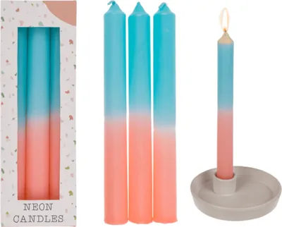 Image de Bougie bâton avec dégradé abricot/turquoise env. 20 x 2,15 cm Set de 3 pièces en boîte cadeau
