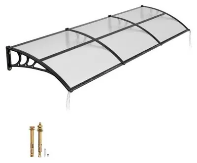 Obrázok produktu pre VEVOR Markízy na vchodové dvere, 97 x 297 cm, vonkajšie markízy na okná vchodových dverí s odvodom vody a držiakom z ABS plastu, ochrana pred dažďom, snehom a slnkom, polykarbonátová nadstrešná konštrukcia na verandu alebo terasu, priehľadná