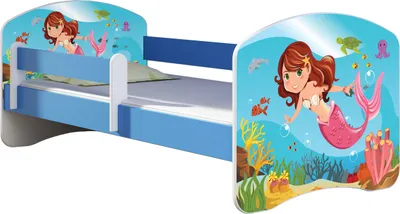 Produktbild von ACMA Jugendbett Kinderbett Junior-Bett Komplett-Set mit Matratze Lattenrost und Rausfallschutz Blau 09 Meerjungfrau 140x70