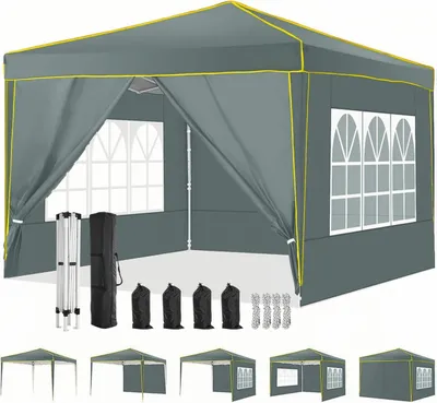 Produktbild von Pawilon 3x3 Wodoodporny, stabilny, odporny na zimę, składany pawilon z 4 ścianami bocznymi, regulowana wysokość, składany namiot ogrodowy i UV 50+, w zestawie z torbą