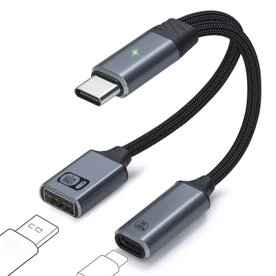 Productafbeelding van USB-C OTG Kabel Adapter - 2 in 1 Splitter met 100W PD Snelladen & USB-A 2.0 Poort