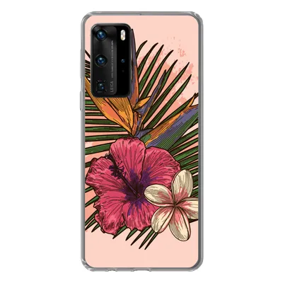 Produktbild von MuchoWow® Handyhülle Schutzhülle Hülle für Huawei P40 Pro Blumen - Tropisch - Rosa Silikon Softcase Handy Hülle - Schutz