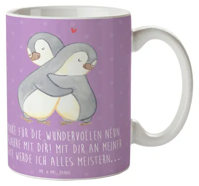 Produktbild von Mr. & Mrs. Panda Kaffeetasse 9. Hochzeitstag Keramikhochzeit - Lavendeltraum - Geschenk, Heiraten, wundervolle Ehejahre, Geschenke, Pott, Tasse, Partnerschaft, Feier