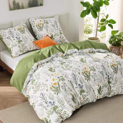 Produktbild von Bettwäsche Pflanzenmuster Wende Bettwäsche Set 155 x 220 cm für Allergiker Geeignet mit Reißverschluss und Kissenbezug 80x80cm