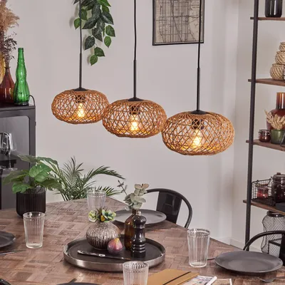 Produktbild von Messerotti moderne Pendellampe aus Metall/Bambus in Schwarz/Natur