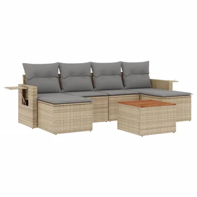 Produktbild von 7-tlg. Garten-Sofagarnitur mit Kissen Beige Poly Rattan