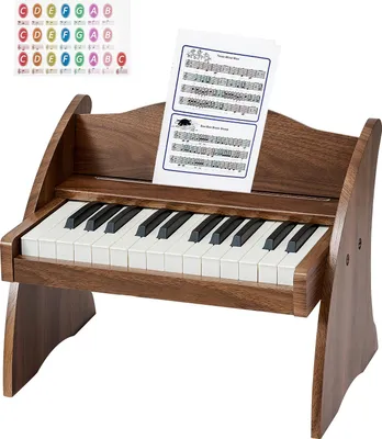 Produktbild von SucceBuy Kinder-Keyboard mit 25 Tasten, E-Piano aus Holz für Kinder ab 3 Jahren, Musikinstrument mit authentischem Klang, Dual-Stromversorgung, Lautstärke anpassbar, Förderung musikalischer Fähigkeiten, Walnussholz