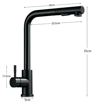 Immagine prodotto di Miscelatore per lavello – Miscelatore da cucina estraibile – Miscelatore monocomando – Girevole a 360° – Doccetta con 2 getti – Ottone – Nero opaco