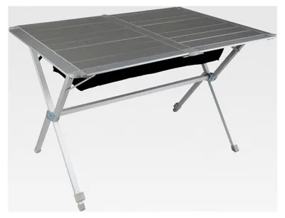 Produktbild von Campingtisch mit rollbarer Tischplatte - Höhenverstellbarer Klapptisch | Gartentisch, Esstisch, Balkon, Garten, Terrasse (Aluminium)