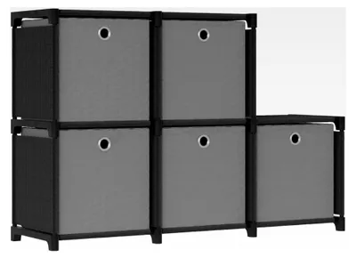 Produktbild von 5-Fach Würfelregal Stoff & Stahl Schwarz/Grau - 103x30x72,5cm - Wandregale für Wohnzimmer & Kinderzimmer