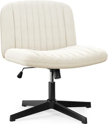 Produktbild von Bürostuhl Ohne Armlehnen - Schreibtischstuhl mit Stoffbezug - Lesesessel mit Breiterem Polster zum Sitzen im Schneidersitz - Wippfunktion - Höhenverstellbar - 360° Drehstuhl für Haus - Creme Farben