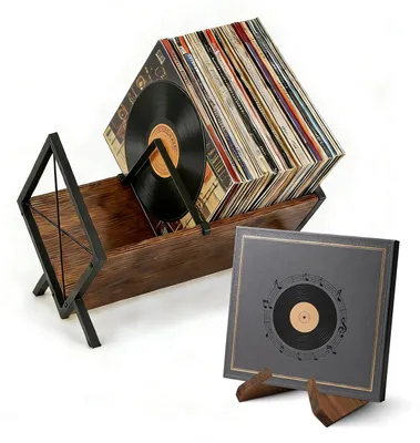 Produktbild von Ständer für Schallplatten mit verstellbarer Trennwand – Vinylplattenhalter – Plattenregal – Organizer für CDs – Holzständer – Hohe Kapazität für 80 bis 100 Schallplatten