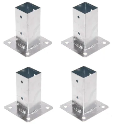 Produktbild von Aqbau® 4er Set Pfostenträger Aufschrauben, Aufschraubhülse 70 x 70mm Aufschraubanker, Bodenhülse mit Dübelplatte, Pfostenschuhe zum aufschrauben