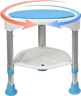 Produktbild von TRMLBE Duschhocker 45-57cm Höhenverstellbar Duschstuhl Badhocker 360°Drehbarer Duschhilfe Anti-Rutsch Duschsitz aus Alu und Kunststoff, für Alter, Schwangere(Typ B, mit Ablagefach)