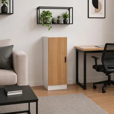 Produktbild von VCM Mehrzweckschrank mit 1 Drehtür, 38 x 114 x 32 cm, Wohnzimmerschrank, Büroschrank und Aufbewahrungsschrank mit 3 Fächer - Dilos