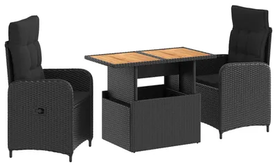 Immagine prodotto di Set da tavolo da esterno vidaXL, 3 pezzi, in polyrattan nero e legno di acacia