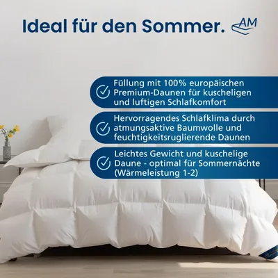 Obrázek produktu pro DormiGood | Pérová prikrývka Premium | 140x220 cm | Letní prikrývka | 100% prachové perí (230g) | Prikrývka | 140x220 | Letní prikrývka | Letní | Lehká | Tenká | Nomite | Downpass