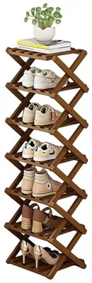 Immagine prodotto di Scaffale per scarpe, 7 ripiani, bambù, marrone, 26x26x119 cm