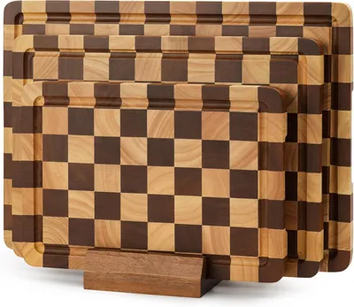 Produktbild von 3-teilige Holz Schneidebrettset mit Saftrille, S-M-L, für die Küche