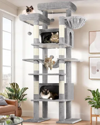 Productafbeelding van Kattenboom - Krabpaal - Kattenmeubel - Klimpaal - Kattenhuis - XXL 213 cm Hoog - 2 Ruime Kattenhuisjes