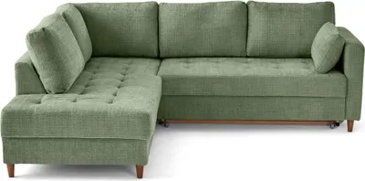 Image de Lisa Design Anna - canapé d'angle gauche 5 places convertible en velours texturé , Vert sauge