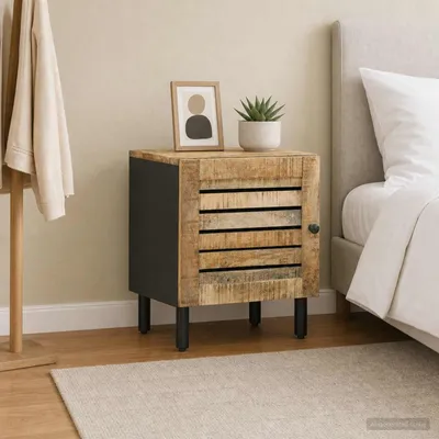 Image de vidaXL Table de nuit nature 40 x 33 x 46 cm bois massif mangue
