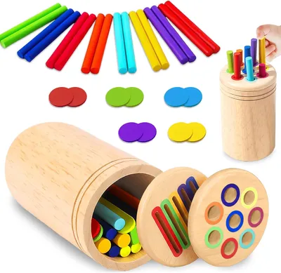 Imagen del producto de Juguete de madera 2 en 1: juego de clasificación por colores y juego de apilar, ideal para niños de 1 a 3 años, juguete educativo