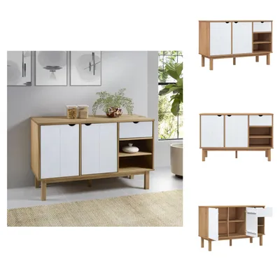 Zdjęcie produktu dla vidaXL Kredens OTTA brązowo-biały 114x43x73,5 cm lite drewno sosnowe - Kredensy