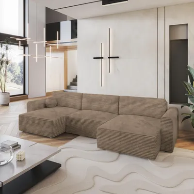 Produktbild von Masseno Ecksofa FENTO mit Schlaffunktion U-Form, Sofa mit Bettkasten, Wohnzimmersofa, Couch, Soffa, Bettsofa, Couchgarnitur- Beige, TILIA 17