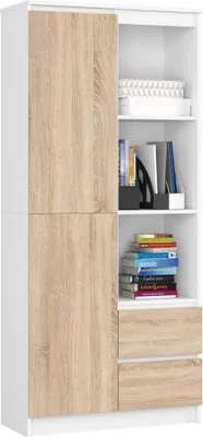Image de Akord Étagère Ouverte Blanc/Chêne Sonoma 80X35X180