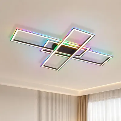 Zdjęcie produktu dla ZMH LED, lampa sufitowa RGB, 100 cm, 50W, możliwość regulacji jasności, sterowanie za pomocą pilota, zmiana kolorów, idealna do sypialni, salonu, kuchni, przedpokoju, kolor czarny, Obraz wygenerowany przez AI