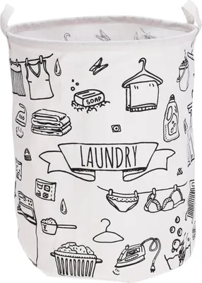 Zdjęcie produktu dla Kosz na pranie Round Wash 40×50 cm - biały/czarny, motyw Pranie z mydłem