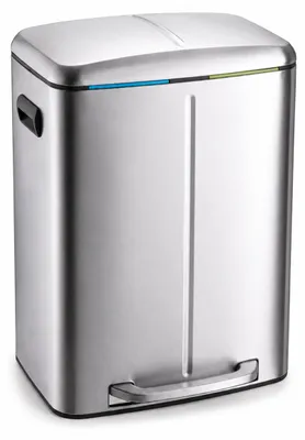 Immagine prodotto di Contenitore per rifiuti Relaxdays, 2 scomparti, 2 x 20 litri, contenitori interni estraibili, sistema di chiusura ammortizzata, pedale, acciaio inossidabile, pattumiera a pedale per la cucina, colore argento, Immagine generata dall'IA
