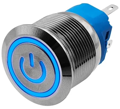 Produktbild von ProRide Metall-Drucktaster 22 mm, ON/OFF, spritzwassergeschützt, blau