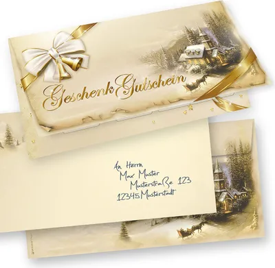 Produktbild von Geschenkgutscheine Weihnachten Winteridylle 10 Sets Gutscheine Weihnachten Klappkarten mit Umschlag
