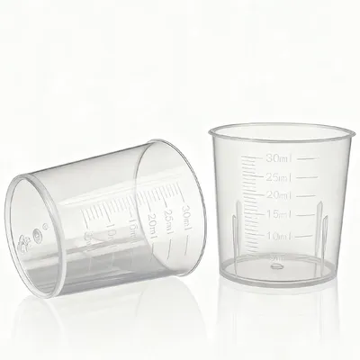 Produktbild von Messbecher 10 Stück 30ml Kunststoff mit Skala transparent