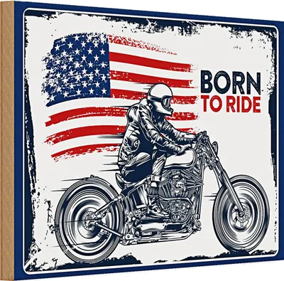 Produktbild von Holzschild Spruch Biker Born to Ride USA 30x20cm Motorcycle
